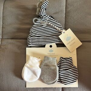 Cloud Island Striped Hat and Mittens Set - Black, White, Gray